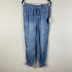 Knox Rose Women's Boho Harem Denim Joggers Lightweight Belted Pants Size M